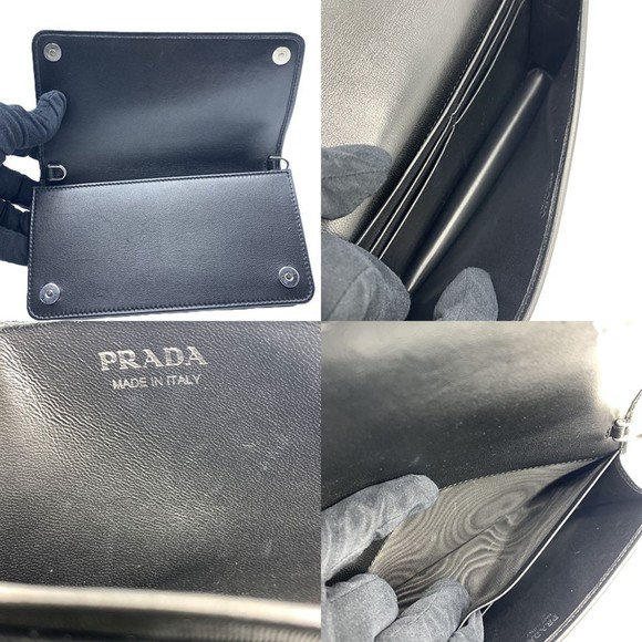 PRADA Diagram Shoulder Wallet Bag Black Leather Chain 1ZH044 - Picture 6 of 7